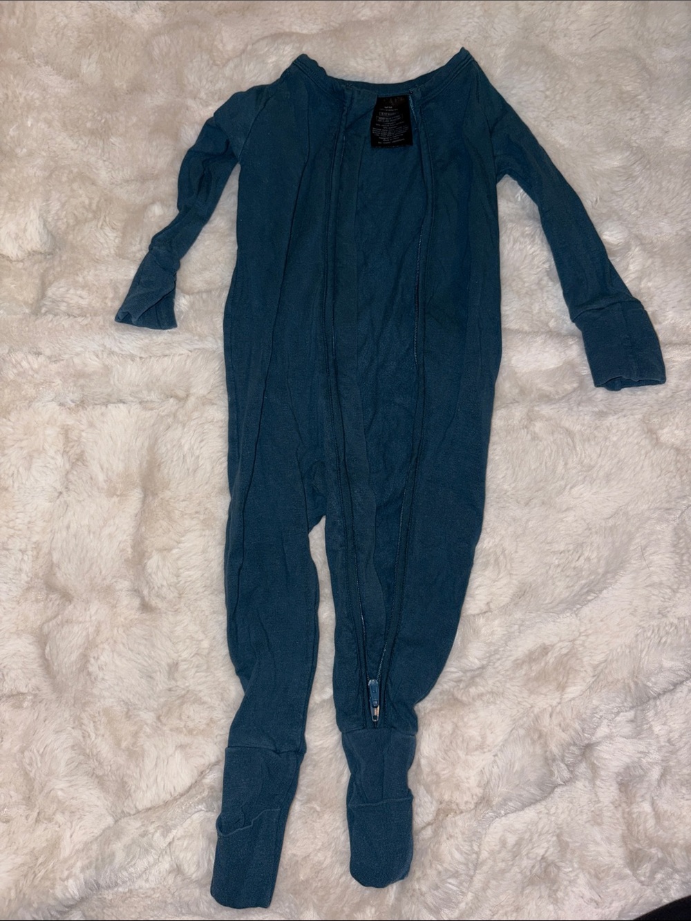 Little Sleepies Teal Blue Long-Sleeve Footed One-Piece Pajamas